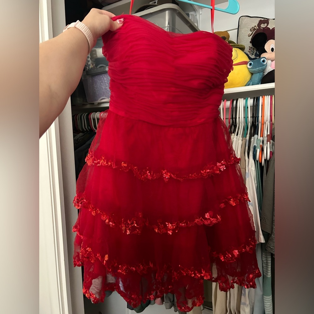 Tulle Strapless Red Sparkle Dress Formal Prom Homecoming Size 14 & 16